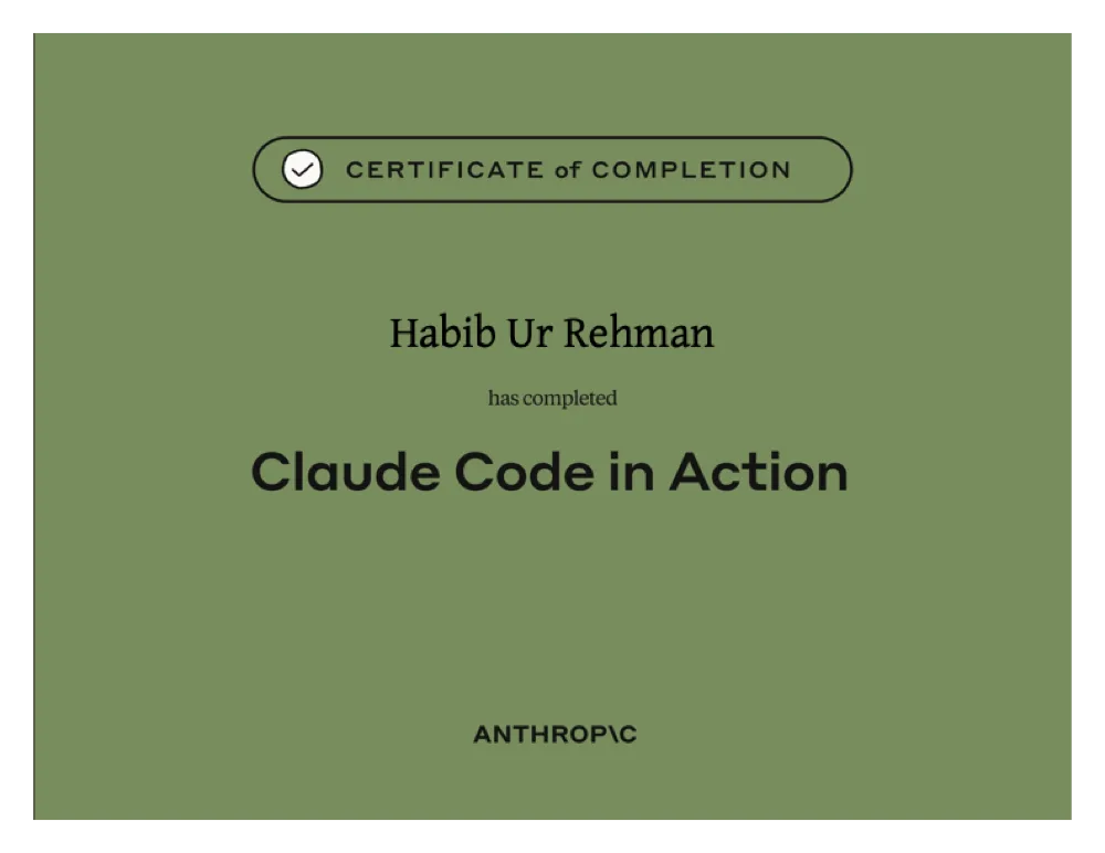 Claude Code in Action certificate of completion